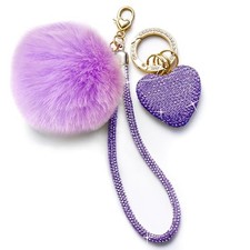Cute Heart Keychains for Women, Bling Key chain Accessories Girly Purple