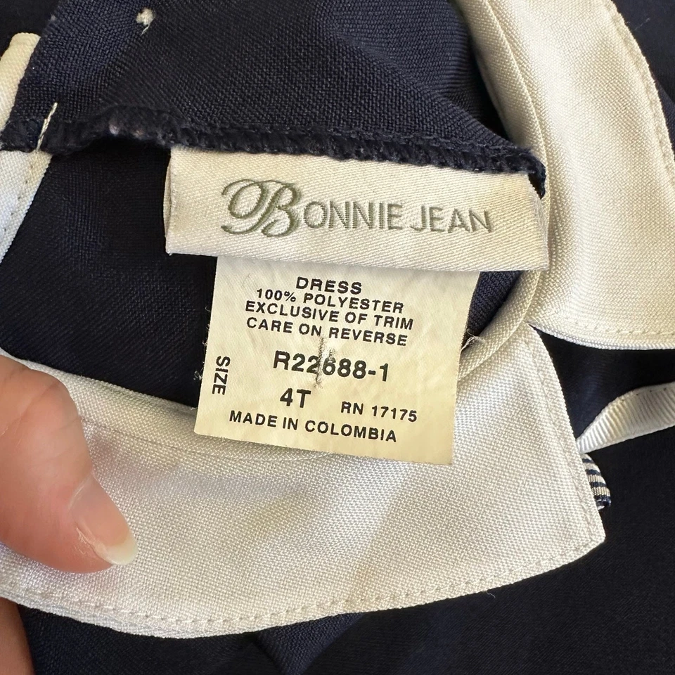 Vestido Bonnie Jean Niñas Azul Marino Marinero 4T Cuello Peter Pan Estilo Náutico R22688-1 Foto 2 de 4