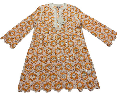 ME+EM Floral Crochet Beach Mini Dress XS Sunny Orange Multi Resort Boho NWT