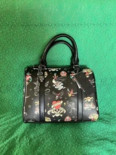 Ed Hardy Y2K Satchel Crossbody Purse Bag Heart Skull Charms Black Red NEW