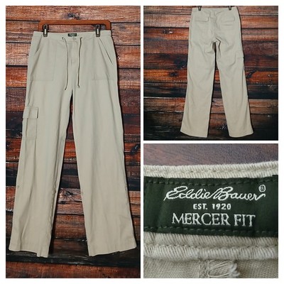 Eddie Bauer Pants 6 Mercer Fit 100% Cotton Khaki Tan Cargo Wide Leg Roll Cuffs