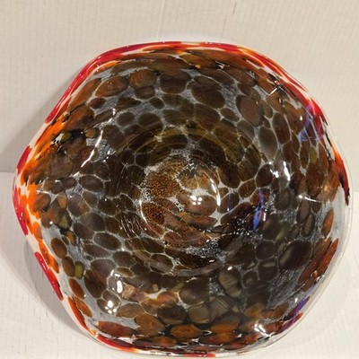 Hand Blown Glass Murano-style large 14.5'' swirl fruit bowl Black Deep Red Brown