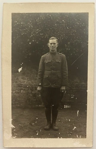 RPPC Vintage Soldier Portrait Postcard WWI Era Military Uniform Real Photo