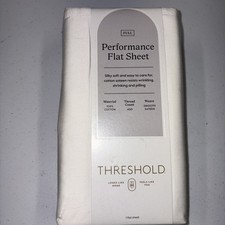 NWT Threshold FULL Performance Flat Sheet Silky Soft Sateen SOUR CREAM 400 TC