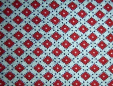 Vtg Feedsack Fabric Full Open Red Diamonds and Black Tiny Dots 37x46"