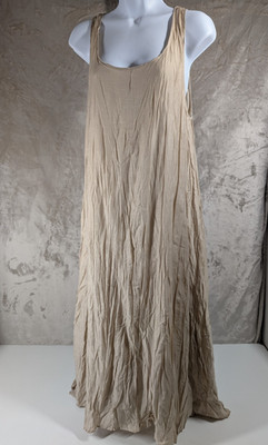 Miss Sparrow beige Crinkle Pullover Kleid 80% Viskose 20% Leinen Gr. M UK 12-14