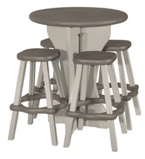 Leisure Accents Patio Table Set w/ 4 Barstools - Warm Grey/Deep Grey - Easy