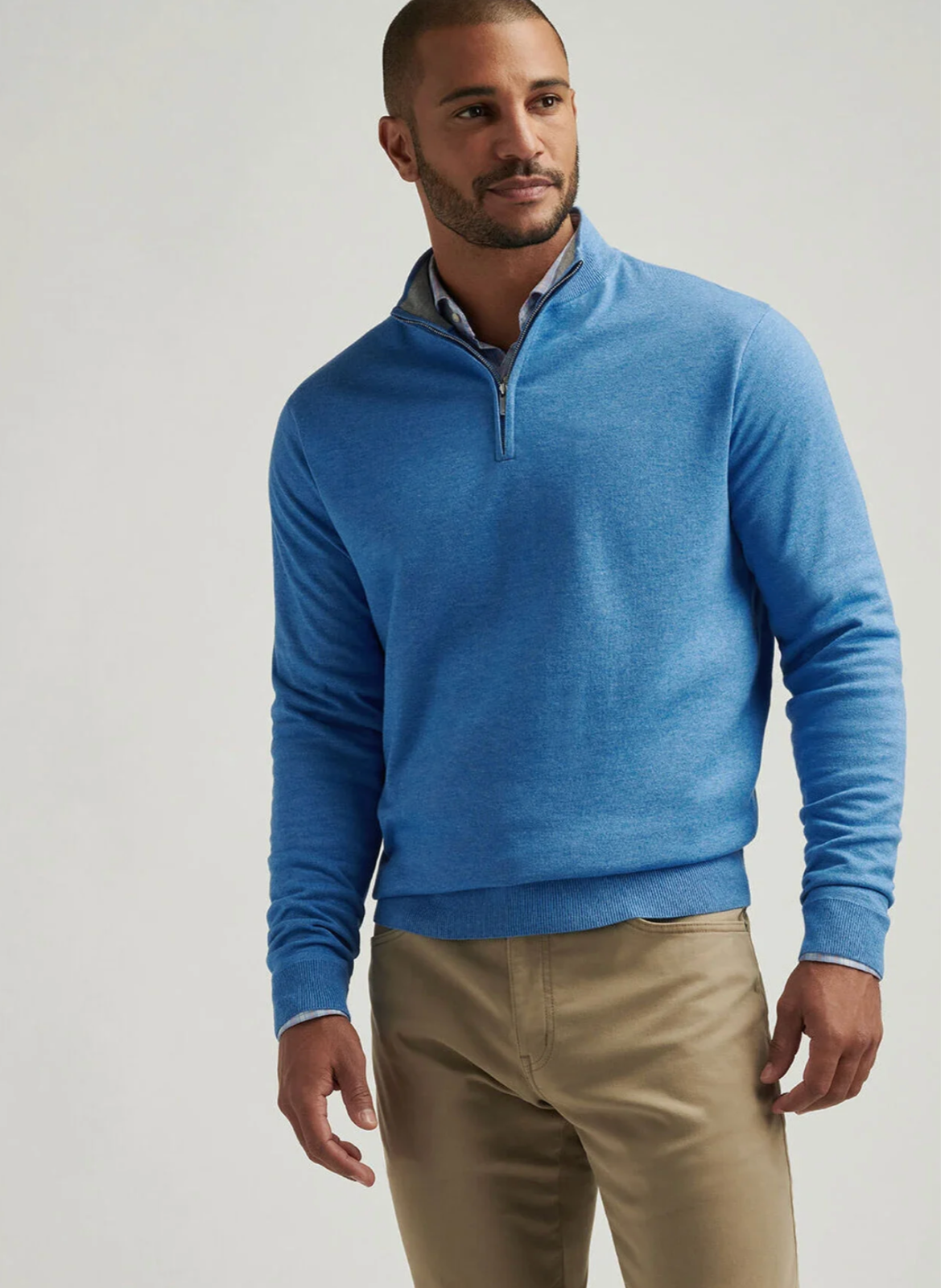 Peter Millar Men Blue Poppy Coolspun Cotton Quarter-Zip Sweater Size XL NWT 195$