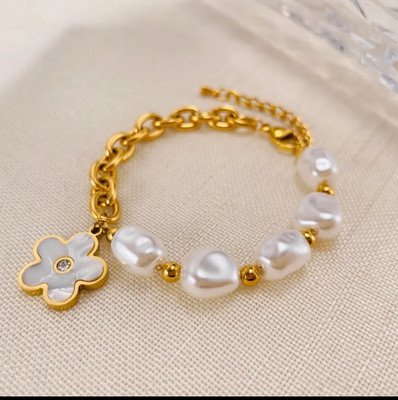 18K Gold Pleated Waterproof Pearl Bracelet main image 0