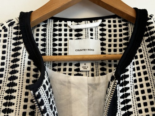 Country Road Ladies Jacket 10 Blazer Monochrome Zip Tweed Corporate Lined Office - Picture 5 of 16