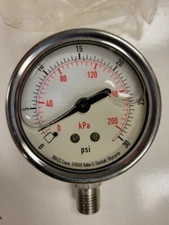 Zoro Select 4Cfh2 Pressure Gauge 0 To 30 Psi 1/4 In Mnpt Stainless Steel