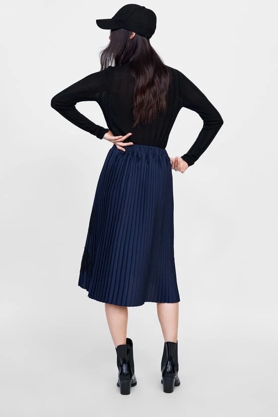 Zara navy blue pleated clearance skirt