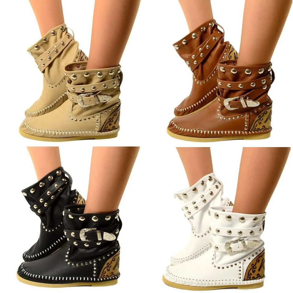 Damen Indianer Stiefel Ibiza Ankle Boots MADE IN ITALY Echtleder KIKKILINE Sandy - Bild 1 von 1