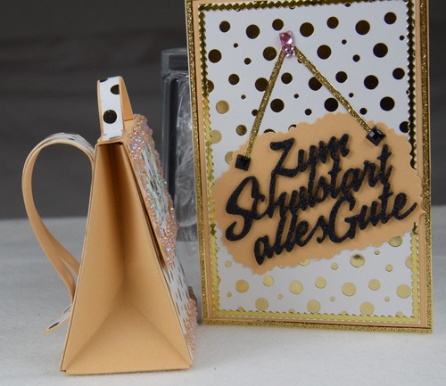 Handarbeit, Geschenkverpackung, Einschulung, Schulranzen + Karte,Schmetterling - Bild 2 von 3