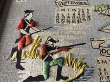 Vintage Embroidery America Framed Huge Bicentennial Calendar  26” X 22”