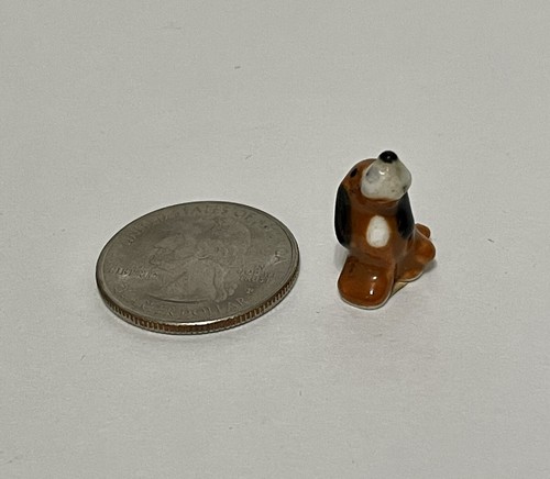 Vintage Miniature TINY Brown Black Hound Dog Figurine, Made In Japan - Imagen 5 de 6
