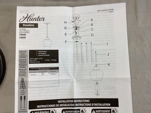 Hunter 19648 Noble Bronze One 1-Light Mini Pendant Dunshire Collection - Picture 7 of 19
