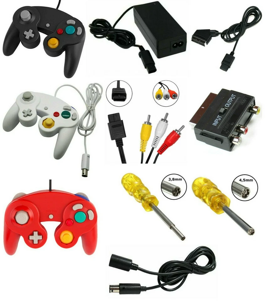 MARKENLOS GameCube Konsolen Zubehör Controller Netzteil Verlängerungskabel TV Cinch Kabel