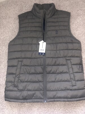 Mens IZOD Perform Gray Puffer Vest Outer Nylon Polyester Filling S NWT