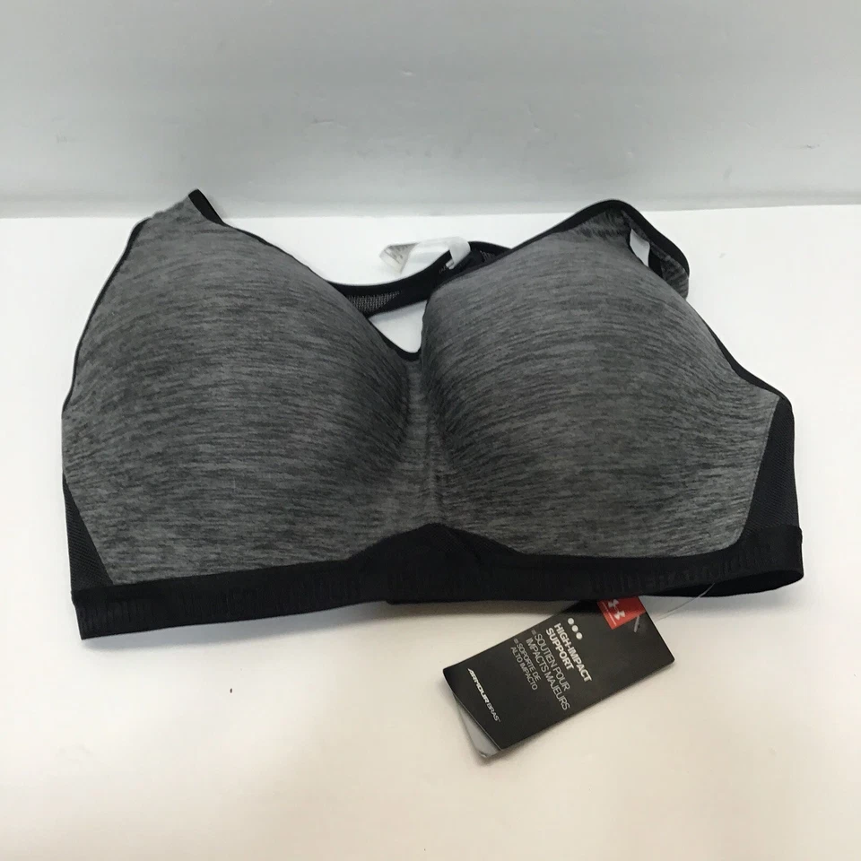Sutiã esportivo Under Armour novo 38D alto impacto Racerback cinza/preto novo com etiquetas MSRP $54.99 - Imagem 2 de 4