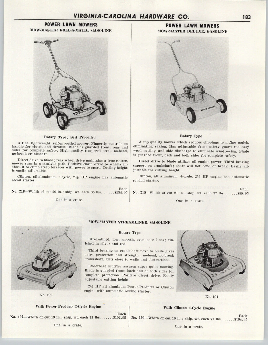 1956 PAPER AD Mow Master Gas Gasoline Power Lawn Mower Rotary eBay
