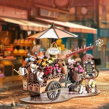 ROBOTIME 3D Wooden Puzzle Blossom Cart Building Set DIY Craft Kit Decor Gift