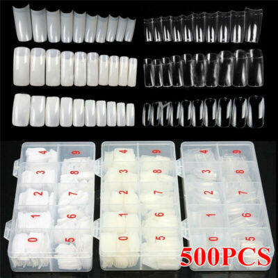 500 Stck./Box Zum Selbermachen French Acryl Falsche Nagel Tips mit 10 verschiedenen Größen UK VERKÄUFER