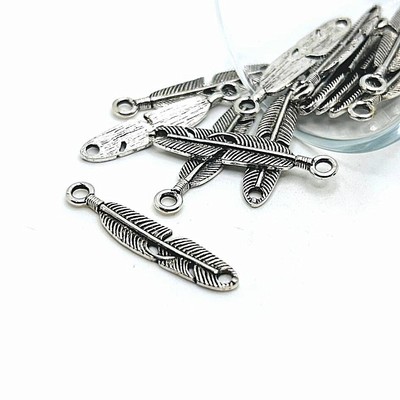 4, 20 or 50 BULK pcs Silver Feather Connector Charm, Flat - US Seller - AS133
