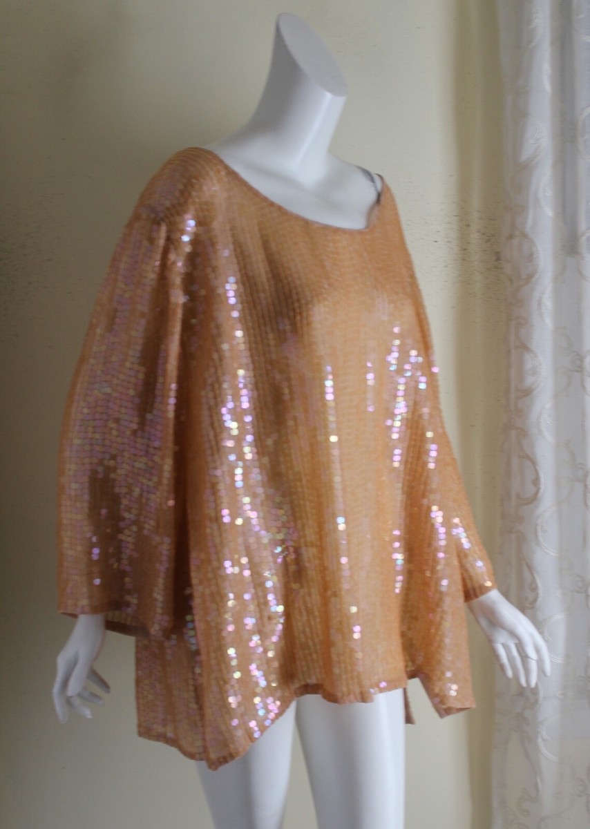 Silhouettes -Sz 2X PEACH Orange Sequin Exquisite Art-to-Wear