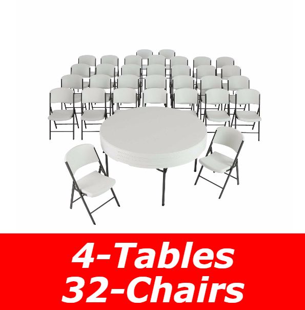Lifetime 80458 32 White Chairs And 4 60 Round Tables Set Commercial Grade Combo