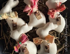 One White Primitive Fabric Stuffed Bunny Bowl Filler