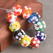 10pcs Round 10mm Handmade Flower Lampwork Glass Loose Beads for Jewelry Making