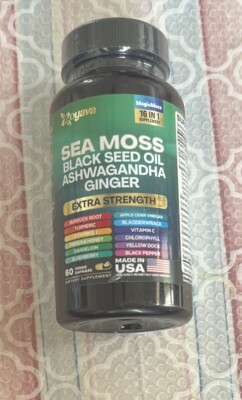 Sea Moss Black Seed Oil Ashwagandha Ginger Extra Strength 60 VegCaps Exp 06/27