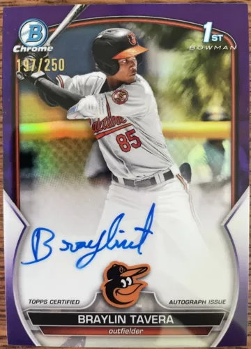 Braylin Tavera 2023 Bowman Chrome 1st Auto Purple Refractor /250 RC Orioles