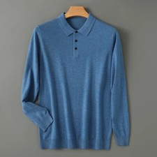 Men Merino Wool Sweater Polo Collar Autumn Winter New Cashmere Pullover Knitwear