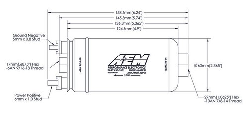 GENUINE AEM 50-1005 Inline Fuel Pump 380LPH Bosch 044 Style + 10AN Inlet Fitting - Bild 9 von 10