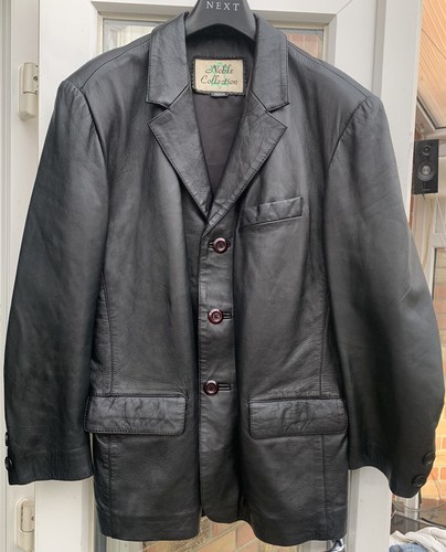 NobLe Collection Vintage Mens black leather jacket coat M C40-42” L32”Excellent - Picture 3 of 10