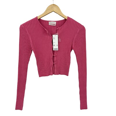 New! URBAN OUTFITTERS Cropped Cardigan Womens Small Pink Long Sleeve S618 
