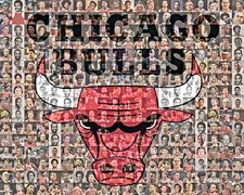 Chicago Bulls All Time Players Mosaic Art of over 100 Past and Present Players.