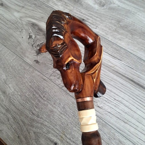 Antique Horse hoof Designed Handle Walking Sticks Wooden Gift Hand-Carved Cane - Picture 8 of 9