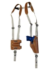 NEW Tan Leather Vertical Shoulder Holster Mag Pouch Astra Beretta Full Size 9mm