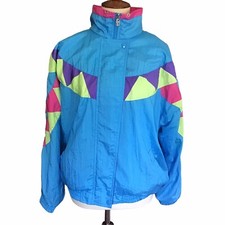 VINTAGE 90s Windbreaker Lavon Full Colorblock Jacket Size Medium M