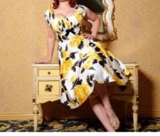 Pinup WomenClothing Yellow Rose Evelyn RARE L NWT Deadly Dames Dress Made in USA