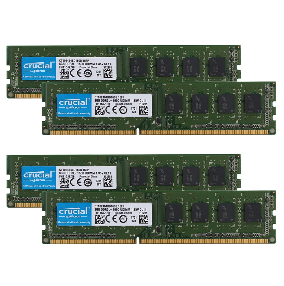 Crucial 8GB 16GB PC3L 12800U DDR3 1600MHz Memory DIMM Desktop PC3L12800 RAM Lot - Image 4 of 4