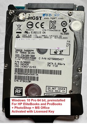 Low Profile 500GB HD, Windows 10 Pro64bit installed FOR HP EliteBooks & ProBooks