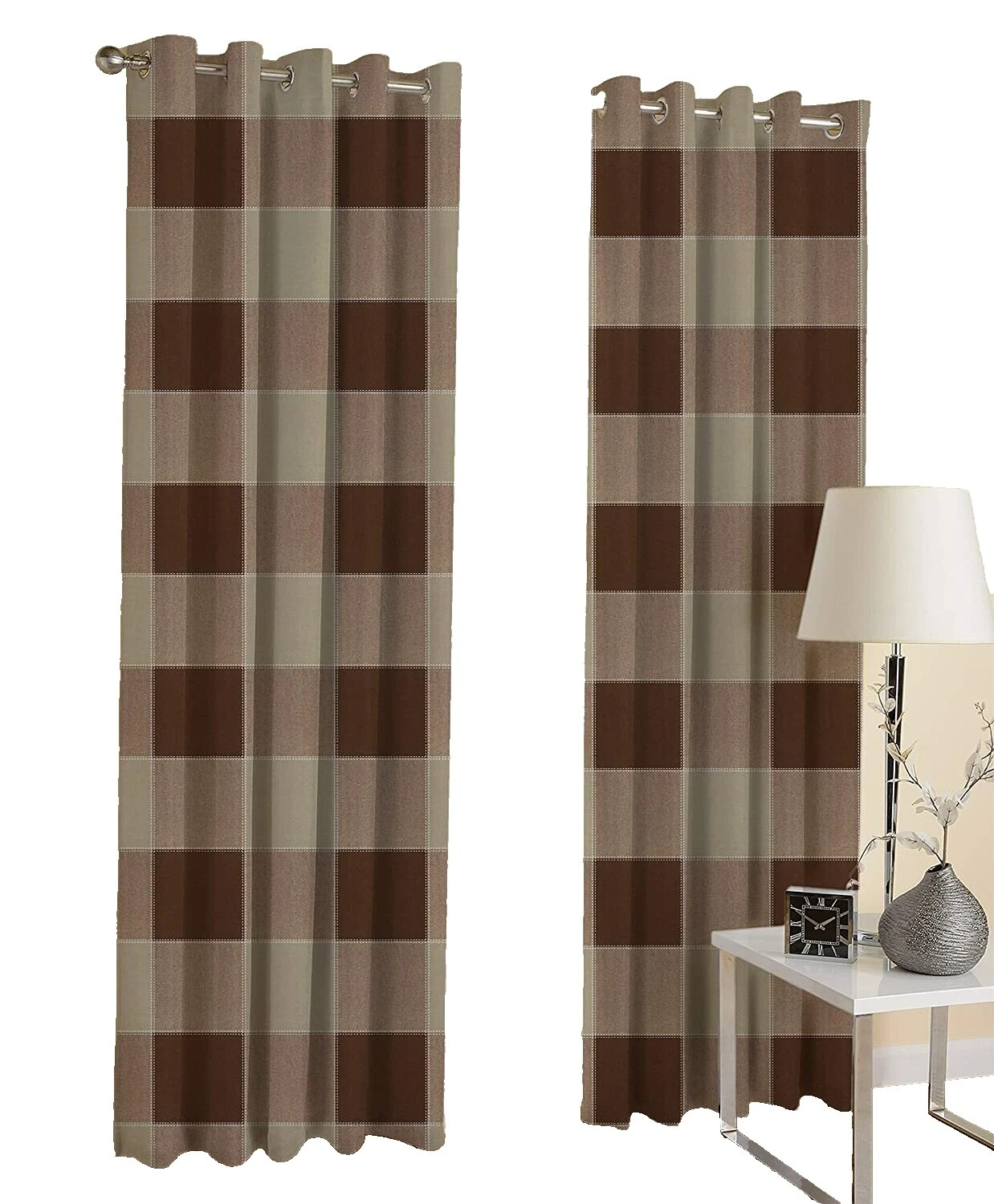 Ventana de Cuadros Algodón Cortinas para Puertas