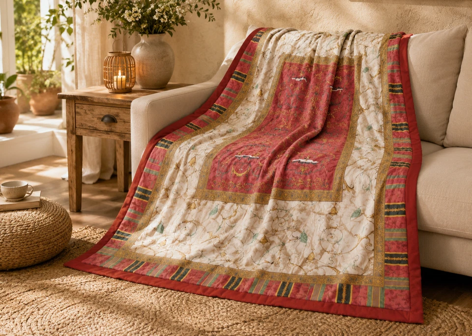 BASSETTI Plaid 135x190 OPLONTIS V8 rot beige Decke Kuscheldecke TAGESDECKE NEU - Bild 1 von 1