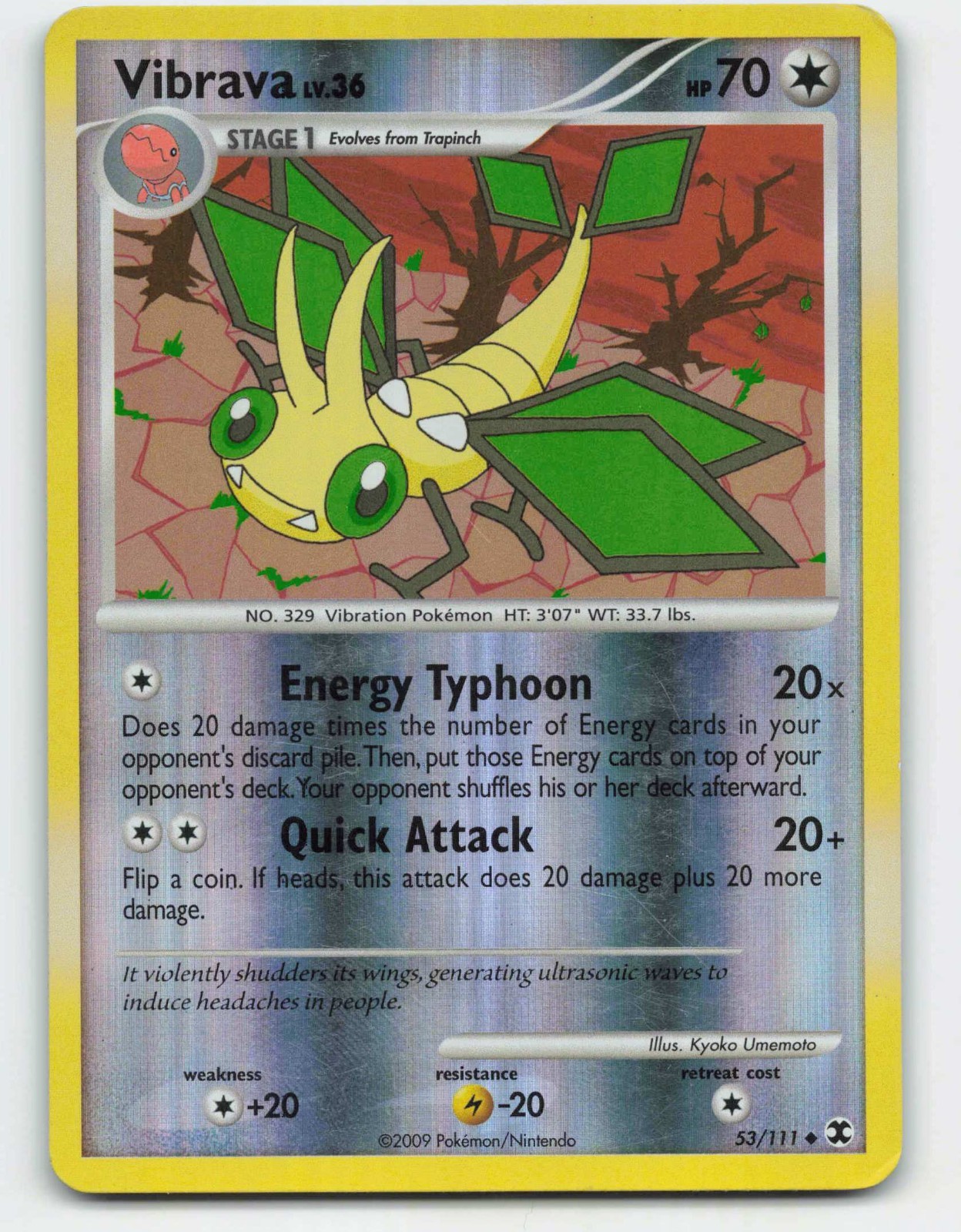 2009 Pokemon, Rising Rivals, #53/111 Vibrava, Reverse Holo Uncommon