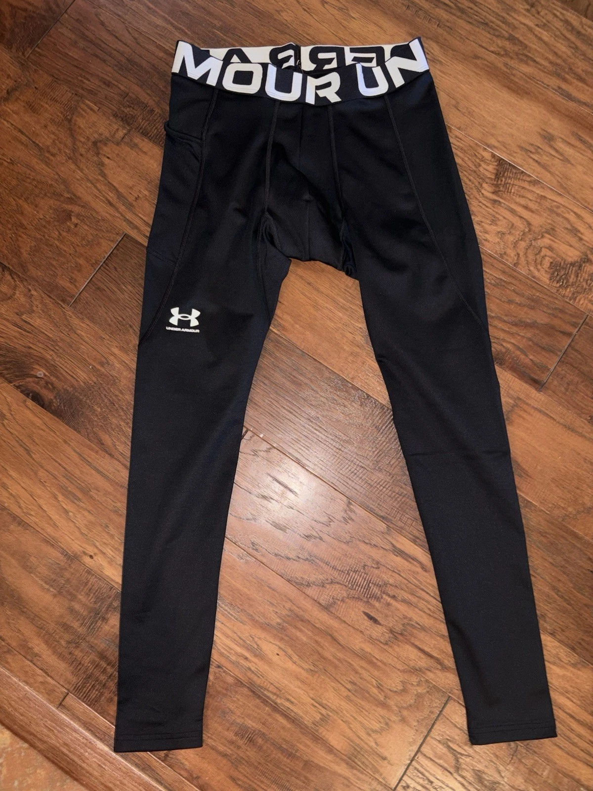 Under Armour ColdGear Compression Mens Running Tights Black Base Layer Run Sz L