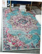  Medici Collection Floral Medallion Traditional Vintage Light Blue Area Rug 